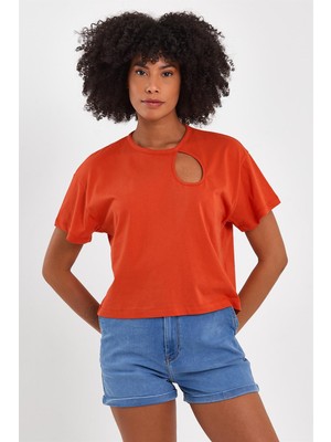 Vena Kadın Livia Terracotta Bisiklet Yaka Pencereli Tişört