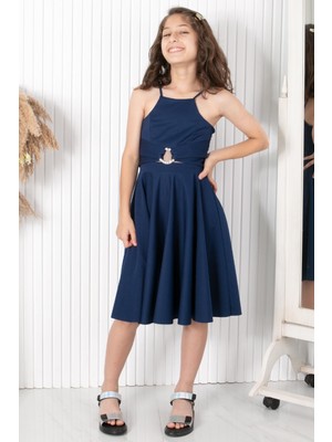 Modaviki 9-14 Yaş Taş Kemerli Abiye Lacivert MDV322