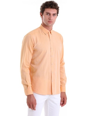 Hatemoğlu Turuncu Comfort Fit Düz 100% Pamuk Slim Yaka Uzun Kollu Casual Oxford Gömlek