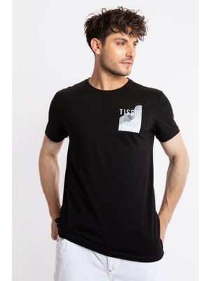 Adam Boxes Erkek/ Baskılı O-Yaka T-Shirt Tissue - Siyah