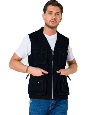 Şensel, Çok Cepli Kot Yelek, Lacivert -118E2145- Dört Mevsim