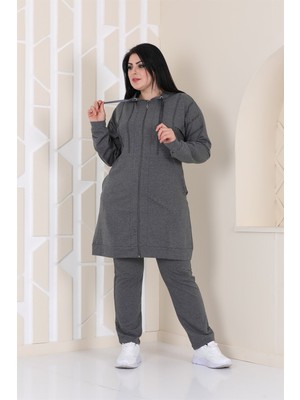 Westbound Kadın Taş Detaylı Fermuarlı Kapüşonlu Tesettür Battal Eşofman Takımı