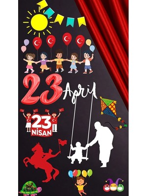 Kt Grup 23 Nisan Sticker Seti, Çocuk Bayramı Okul Ev Süsleme Sticker Seti