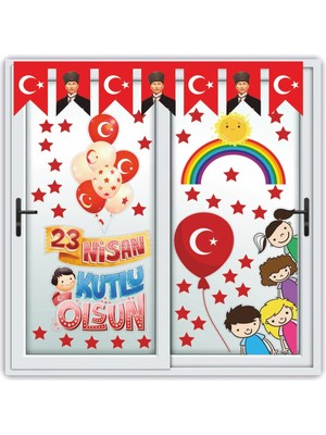 Kt Grup 23 Nisan Çocuk Bayramı Eğlenceli Cam Duvar Süsleme Sticker Seti