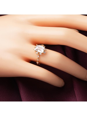 Bilezikci Baget Taşlı Rose 14 Ayar Altın Yüzük