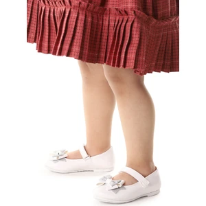 Kiko Kids Cırtlı Kum Sim Fiyonklu Kız Çocuk Babet Ayakkabı Ege 202 Rugan Beyaz