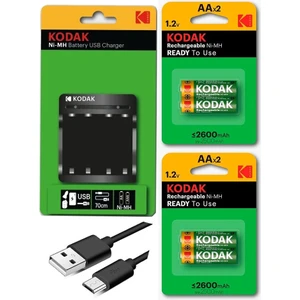 Pil Şarj Aleti Cihazı USB Kablolu 4 Adet Kalem Pili (Aa) 2600 Mha Dolabilen Pil 4 Lü 1 Paket Doldurulabilen