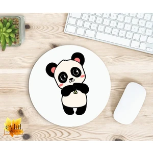 Eylül Design Sevimli Panda Baskılı Özel Tasarım Yuvarlak Kaydırmaz Mousepad