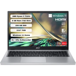 Aspire 3 A315-24P AMD Ryzen 5 7520U 8GB 256GB SSD Windows 11 15.6” FHD Taşınabilir Bilgisayar NX.KDEEY.003