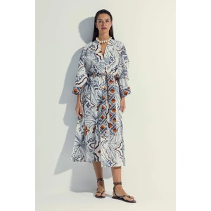 Nefes İstanbul x DeFacto Tropikal Desenli %100 Pamuk Plaj Elbisesi A4143AX23HS