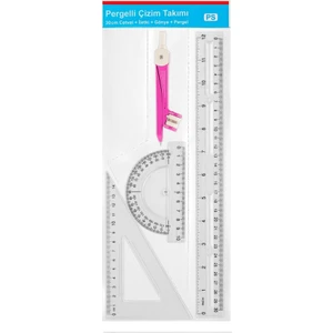 Pergelli Çizim Seti 30CM Cetvel + Gönye + Iletki