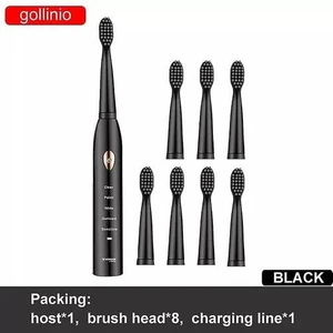 Gollinio Sonic Elektrikli Diş Fırçası Yetişkin Zamanlayıcı Fırçası 5 Modu USB Şarj Şarj Edilebilir Diş Fırçaları Değiştirme Kafaları Set GL15A (GL15 Siyah 8 Kafa) (Yurt Dışından)