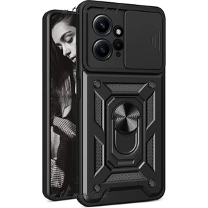 MTK Moveteck Xiaomi Redmi Note 12 4g Kılıf Kamera Korumalı Sürgülü Yüzüklü Armor Military Tank Zırh Case