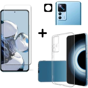 Xiaomi Mi 12T Pro ile Uyumlu Kılıf Şeffaf Temperli Kırılmaz Cam Ekran ve Kamera Lens Koruyucu Seti