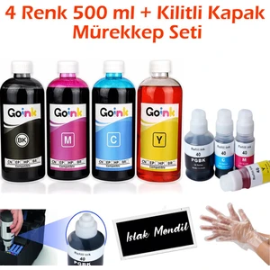 Canon Pixma G2430 Mürekkep Seti 4X500 ml + Kilitli Kapak Mürekkep Seti (Muadil)