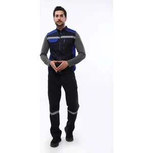 Lacivert - Sax Mavi Robalı Reflektörlü Yazlık Yelek-Pantolon İş Elbisesi Takımı