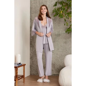 Pierre Cardin 2820 Kadın Penye Dantelli Sabahlıklı Pijama Takım-Royal