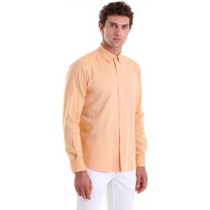 Turuncu Comfort Fit Düz 100% Pamuk Slim Yaka Uzun Kollu Casual Oxford Gömlek