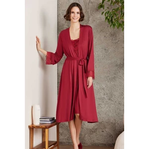 Pierre Cardin 4005 Hamile Lohusa Sabahlıklı Gecelik Takım-Bordo