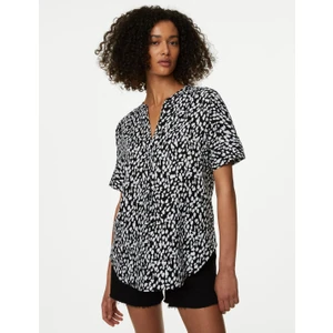 Marks & Spencer Kısa Kollu Keten Popover Bluz