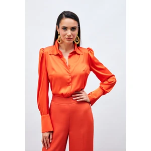 Vatkalı Saten Gömlek - Oranj