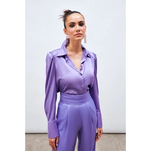 Vatkalı Saten Gömlek - Mor