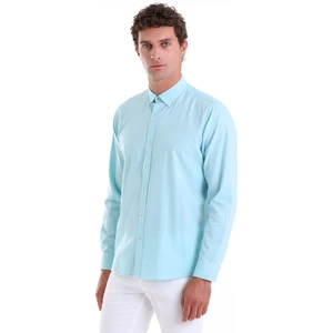 Su Yeşili Comfort Fit Düz 100% Pamuk Slim Yaka Uzun Kollu Casual Oxford Gömlek