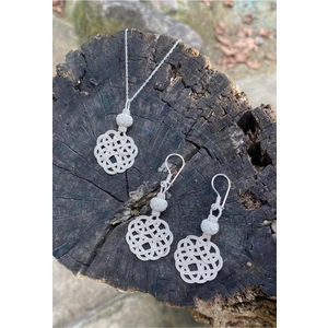 Gümüş Kazaziye Üç Sıralı Aşk Düğümü Kolye Küpe Set SET04, One Size