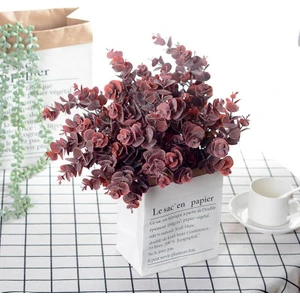 Yapay Çiçek Okaliptus Şimşir Demeti Pudralı Pastel Bordo Garnitür Aradal Dekoratif Yapay Bitki