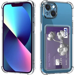 Caseart Apple iPhone 13 Kapak Kamera Korumalı Kartlıklı Darbe Emici Özellikli Şeffaf Silikon Kılıf