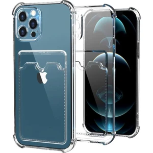 Kzy Apple iPhone 12 Pro Max ile Uyumlu Kapak Kamera Korumalı Kartlıklı Darbe Emici Özellikli Şeffaf Silikon Kılıf