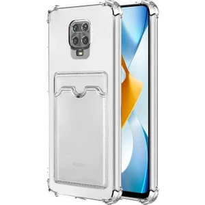 Kzy Xiaomi Redmi Note 9 Pro ile Uyumlu Kapak Kamera Korumalı Kartlıklı Darbe Emici Özellikli Şeffaf Silikon Kılıf