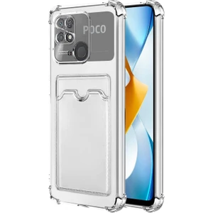 Kzy Xiaomi Poco C40 ile Uyumlu Kapak Kamera Korumalı Kartlıklı Darbe Emici Özellikli Şeffaf Silikon Kılıf