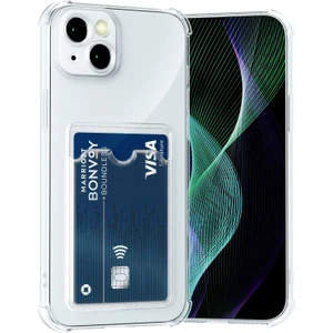 Kzy Apple iPhone 14 Plus ile Uyumlu Kapak Kamera Korumalı Kartlıklı Darbe Emici Özellikli Şeffaf Silikon Kılıf