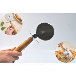 Afili Home Ahşap Saplı Büyük Pizza Ve Hamur Kesici Rulet, Metal Pizza Kesici