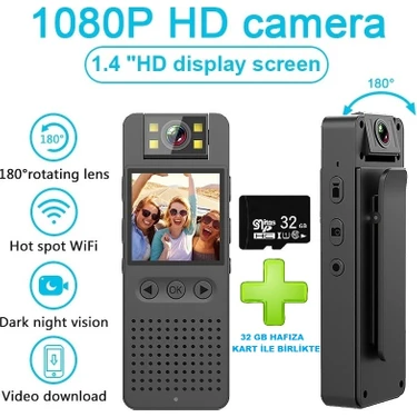 Ucuzcu Market Hd 1080 Wifi Vücut Kamerası + 32GB Hafıza Kart Ile Birlikte (Gece Görüşlü Video ve