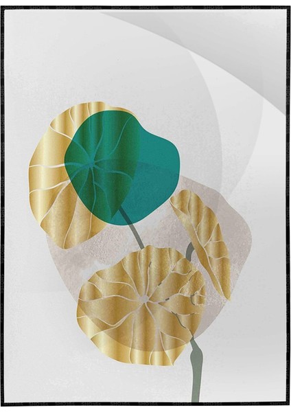 Altın Gold Renkli Yapraklar ve Şekiller Modern Poster P-002601