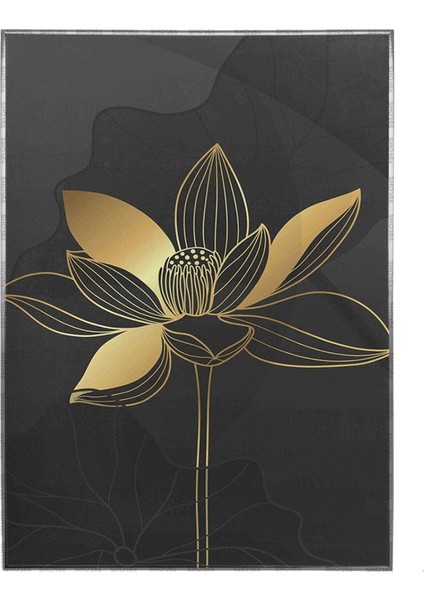 Altın Gold Çiçekler Siyah Renkler Modern Poster P-003688