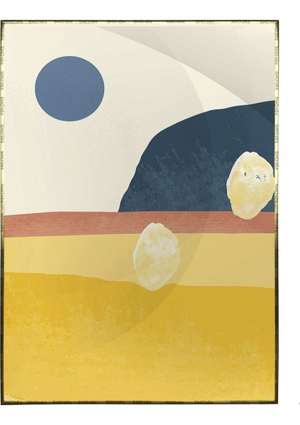 Güneş Ay Gökyüzü ve Dağ Manzara Sulu Boya Efektli Modern Poster P-003013
