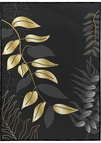 Yapraklar Siyah Gold Altın Renkler Modern Poster P-004068
