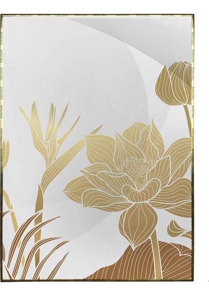 Lotus Çiçekler ve Yaprakları Altın Gold Renkler Modern Poster P-000809