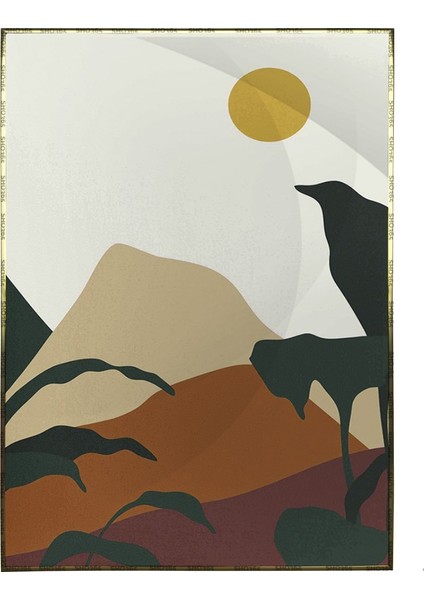 Doğa Ay ve Güneş Palmiye Dağ Kum Illüstrasyon Poster P-003904
