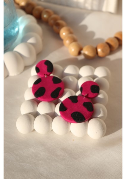 Polimer Kil El Yapımı Ultra Hafif Leopar Küpe Pembe Leopar modelleri