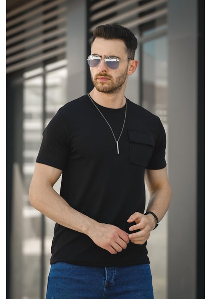 Mela Kolye Hediyeli Tek Cep Slim Fit Likralı Erkek Tshirt fiyatları