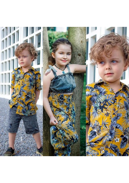Kız Çocuk Üst Kot Crop Alt Bol Paça Pantolon Kombinli Alt Üst Takım