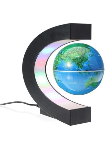 Renkli LED Işıklı Yüzen Küre C Şekli Anti Yerçekimi Manyetik Levitasyon Dönen Dünya Haritası Küre