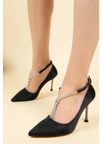 Taş Düğümlü Saten Stiletto Siyah fiyatları