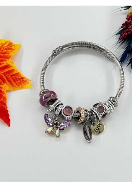 Kadın Charmlı D Harfi & Kelebek Çelik Bileklik fırsatları