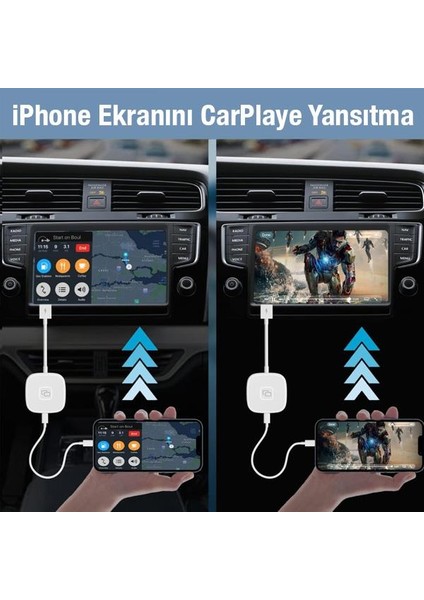 Apple Car Play Aktarım Adaptörü iPhone Ekran Yansıtıcı Kablosuz Apple Car Play Dönüştürücü