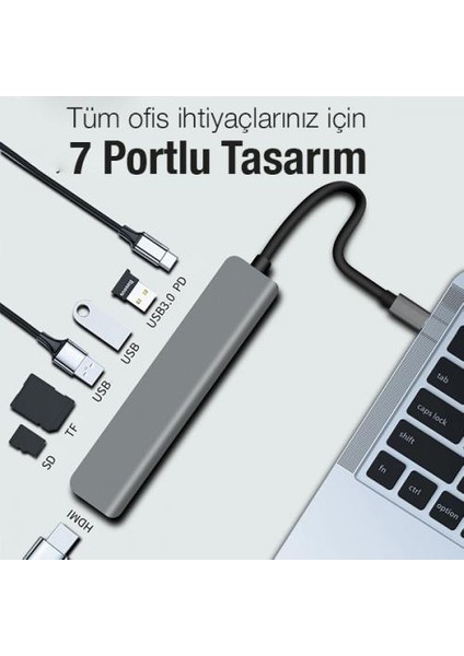 7in1 Type-C Hub Type-C Dönüştürücü Çoğaltıcı Hub 30HZ 4K 1080P HDMI USB Çoğaltıcı Sd Kart Giriş